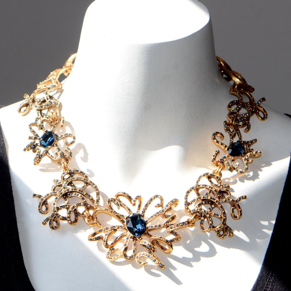 Vintage Oscar De La Renta Crystal Flower Statement Necklace